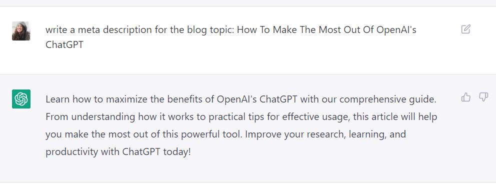 asking chatgpt to write a meta description