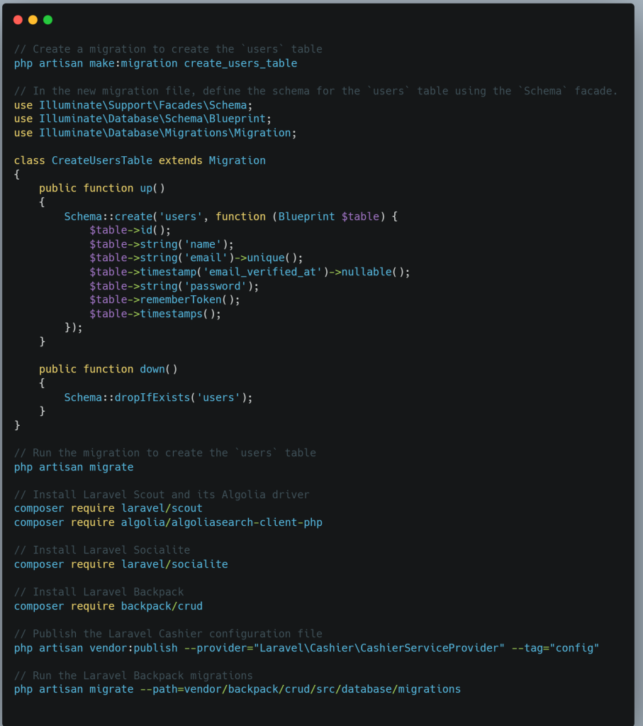 Design your database schema php code