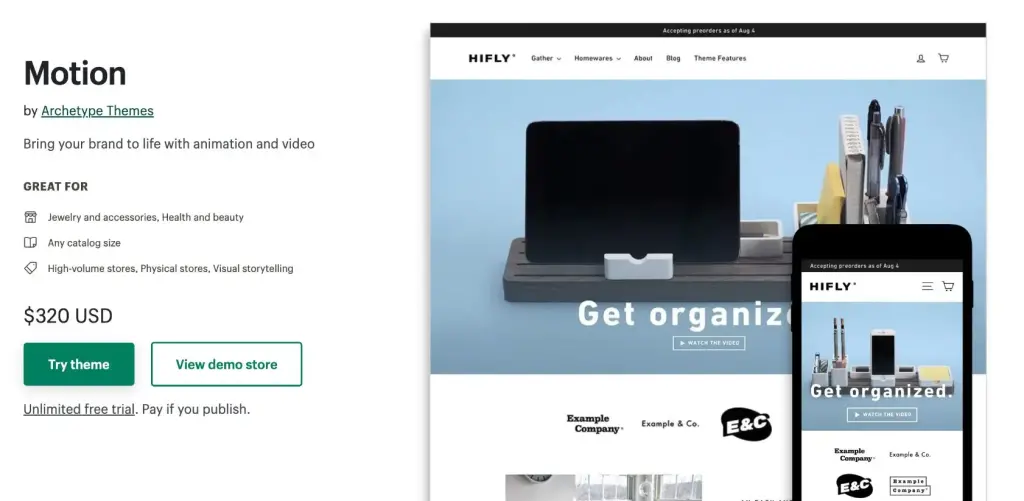 Smart Animations Embedded in motion theme