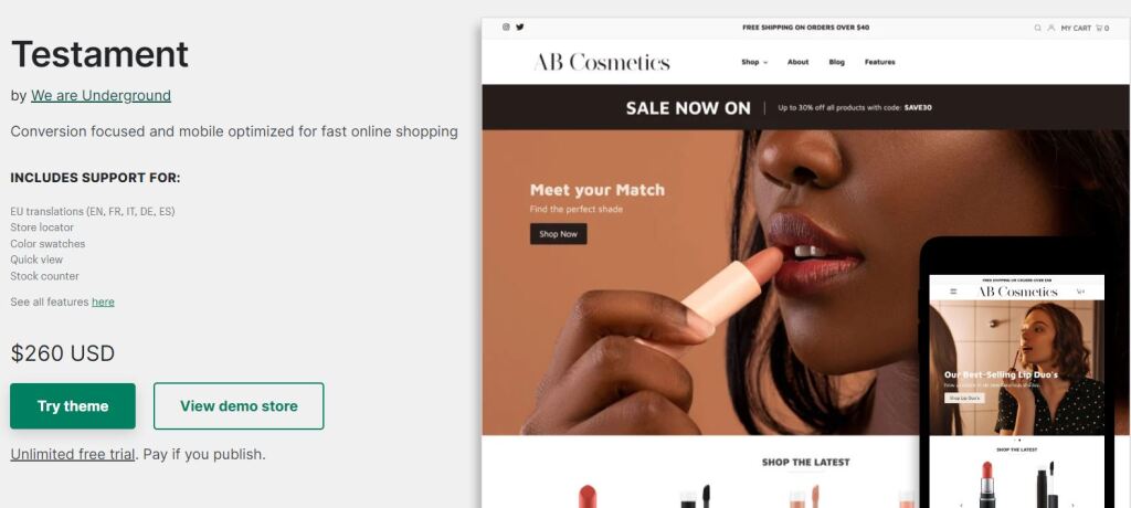 testament shopify theme for Almost All Online Stores 