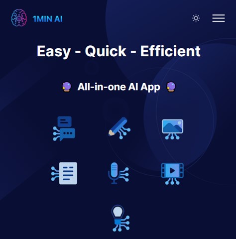 screenshot of 1 min ai app