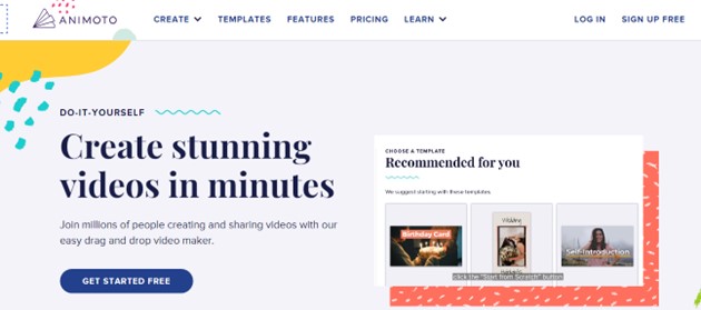 screenshot of animoto website