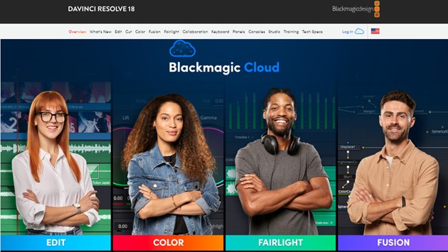 screenshot of DaVinci Resolve 18 website