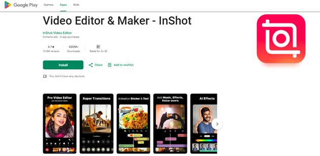 screenshot of inshot on playstore