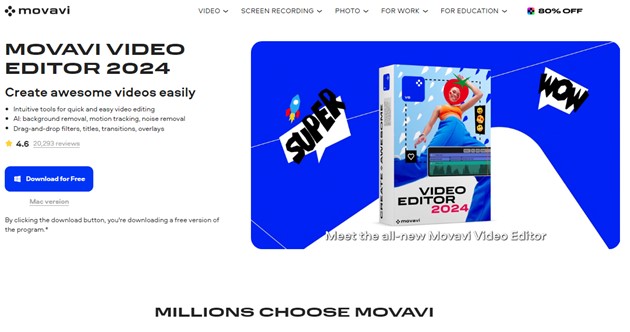 website screenshot of movavi video editor