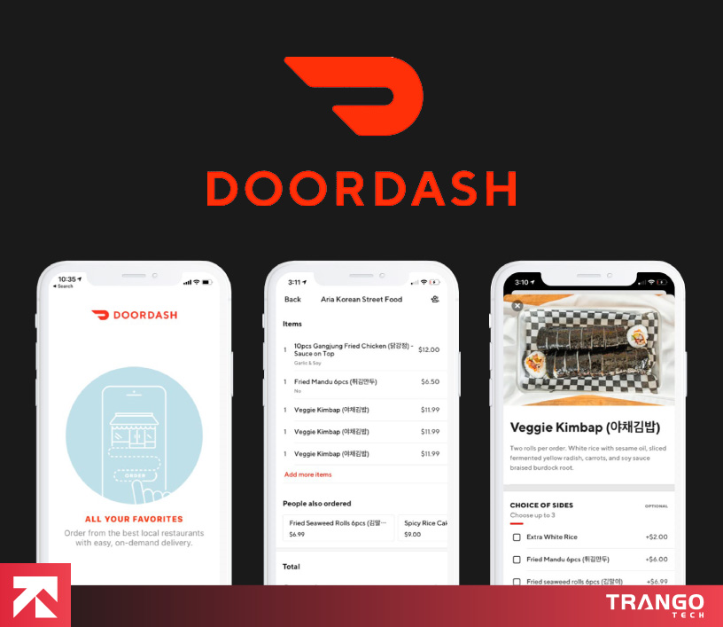 showing DoorDash app screens of ordering food online