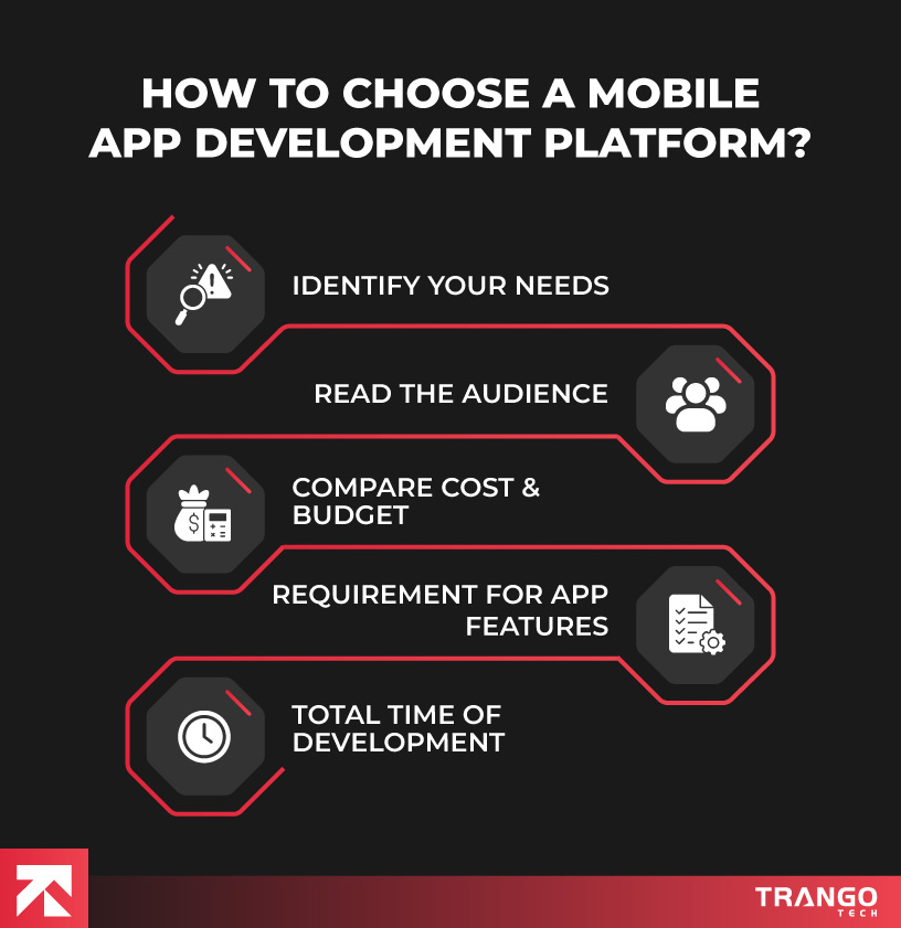 infographic showing factors to consider before choosing app development platform