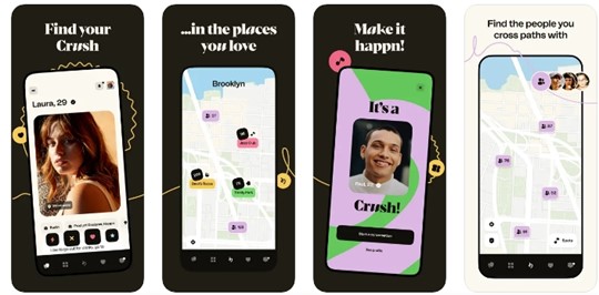 showing four happn app screens for user understanding