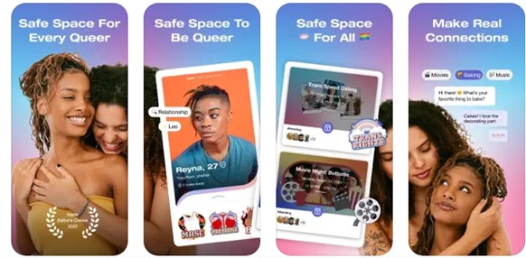 showing four Her dating app screens for user understanding