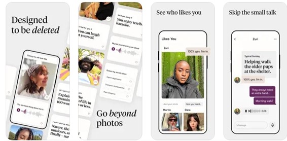 showing four Hinge dating app screens for user understanding