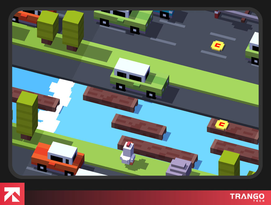 showing gameplay screen of crossy road on android