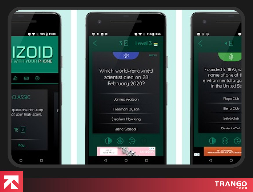 showing gameplay screen of Quizoid on android