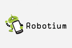 robotium logo on a grey background.