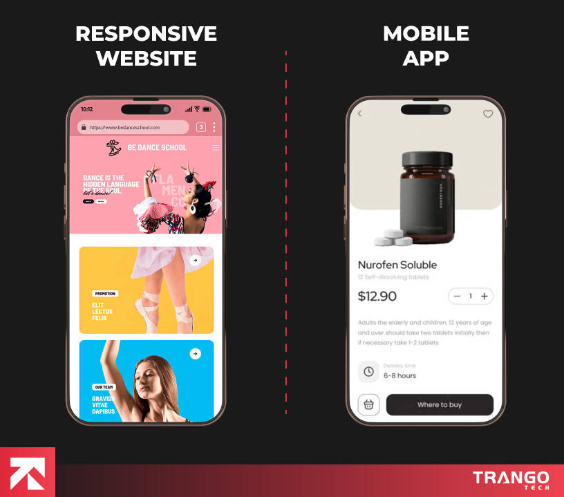 illustrating a comparison between web app and mobile app