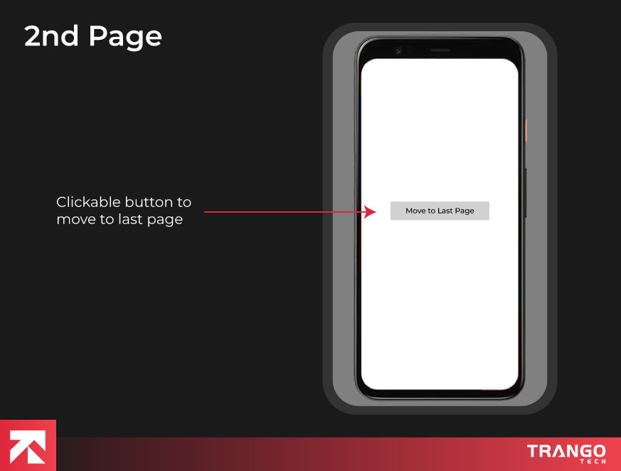 showing 2nd page of an app and button to move to the last page