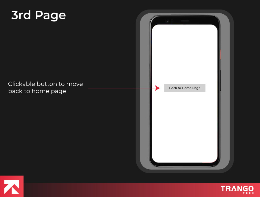 showing 3rd page of an app and a button to navigate through pages