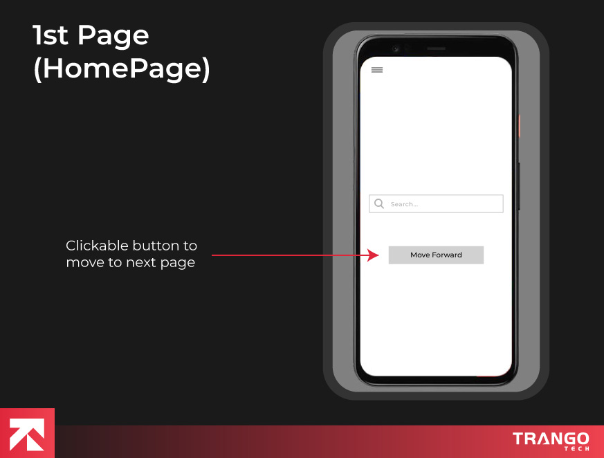 showing the move forward button on homepage to navigate through pages