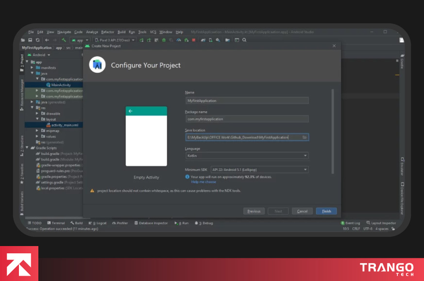showing screen on how to configure the project