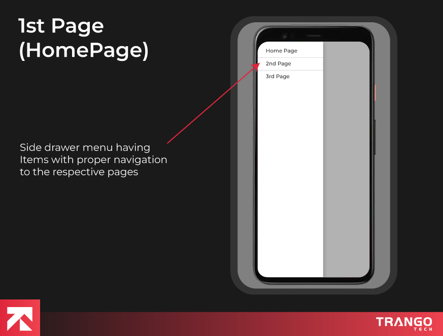 showing side drawer menu on homepage