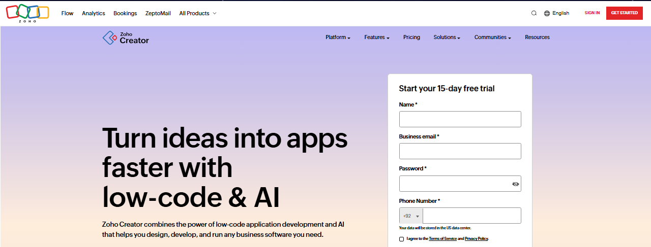 zoho - one of builder.ai alternative