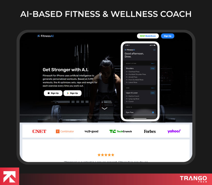 showing an example of Ai-based fitness web app