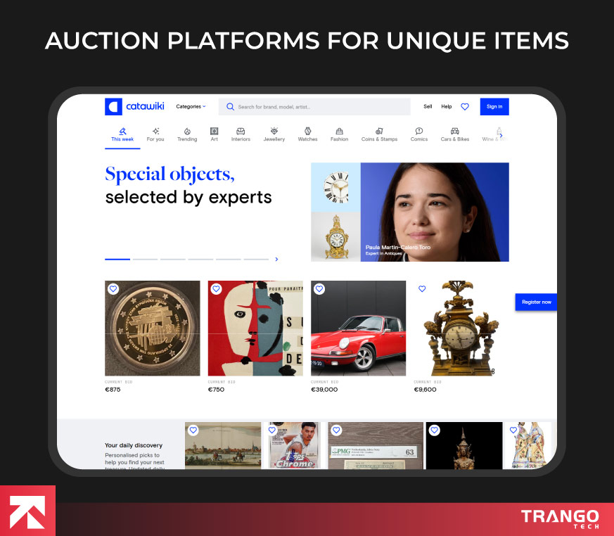 showing an example of auctions web app