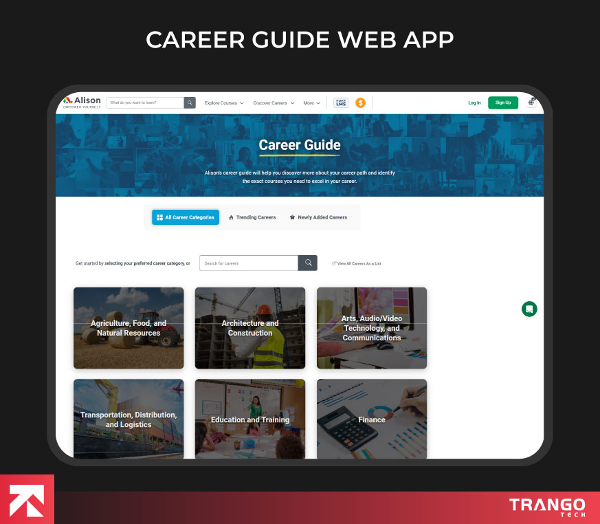 showing an example of career advice web app