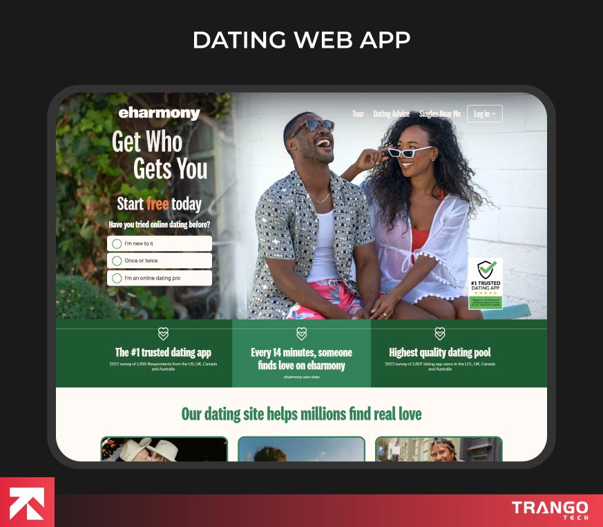 showing an example of dating web app