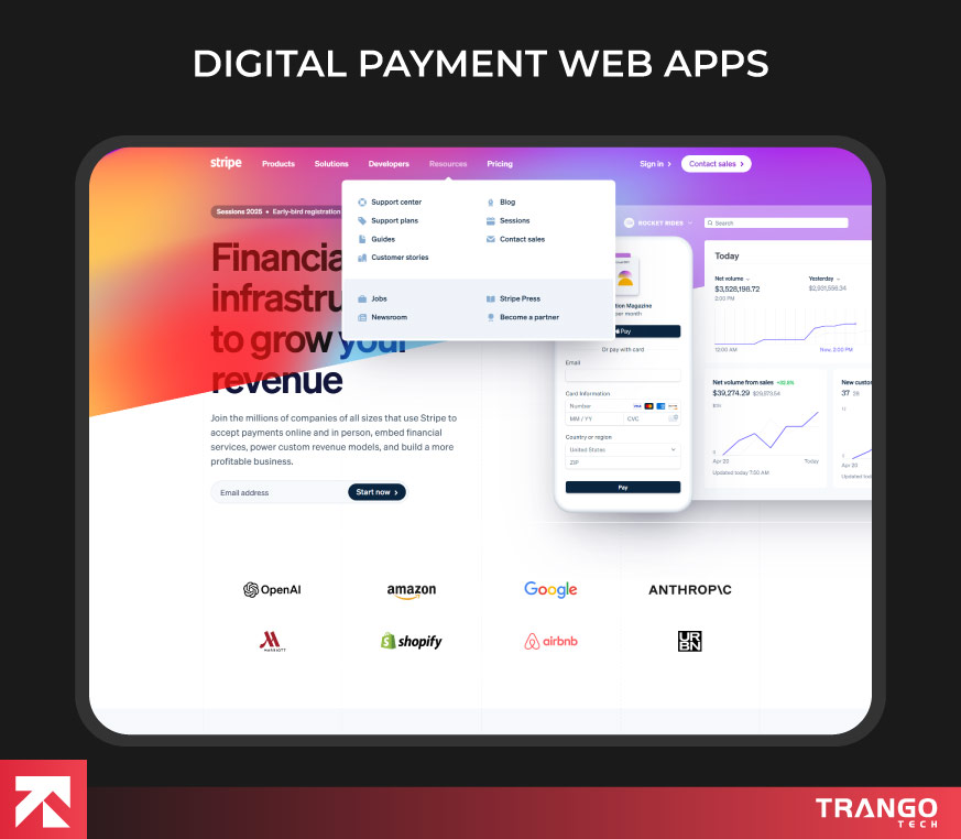 showing an example of digital payment web app