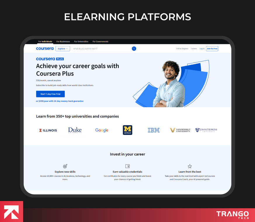 showing an example of eLearning platform