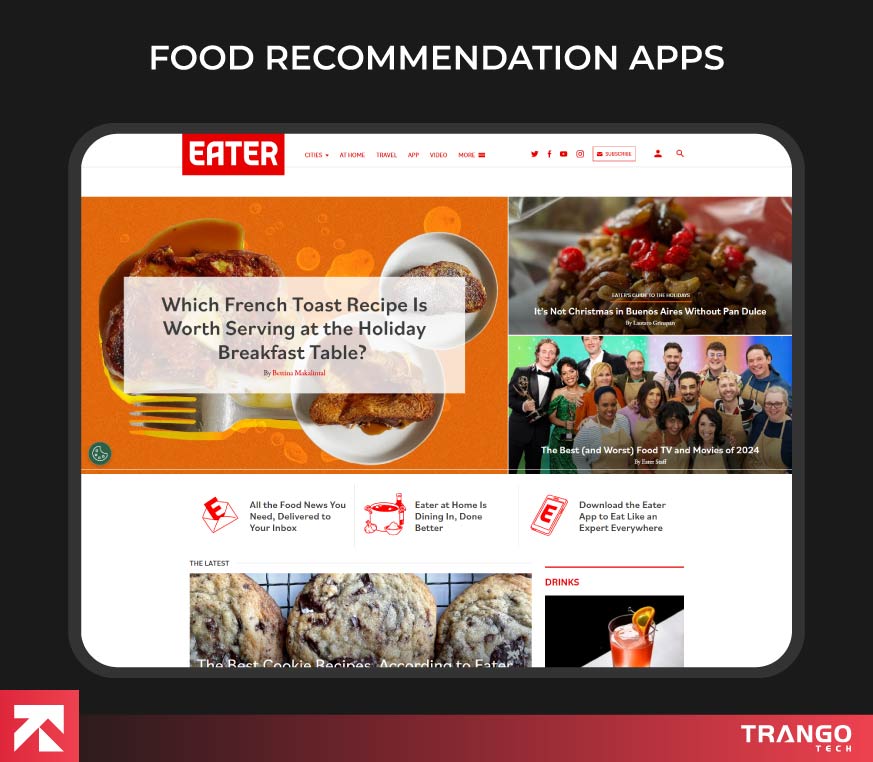 showing an example of food recommendation web app
