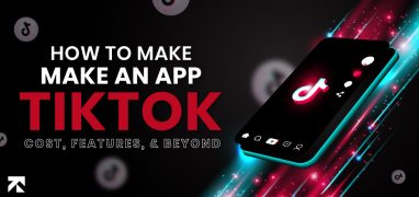 Guide on how to make a TikTok app, covering cost, features, and more, illustrated with a smartphone, by Trango Tech.