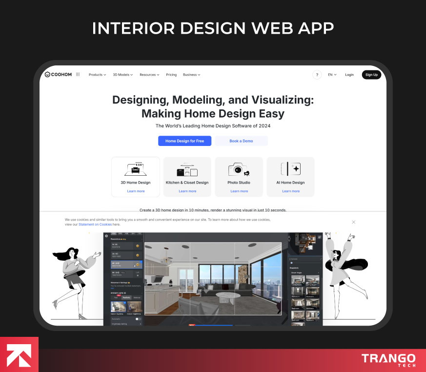 showing an example of interior design web app