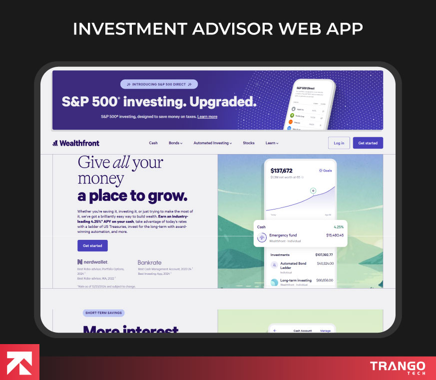 showing an example of investment advisor web app