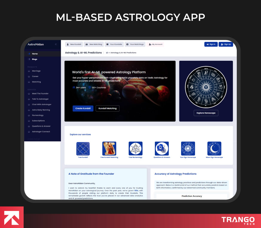 showing an example of ML-based astrology web app