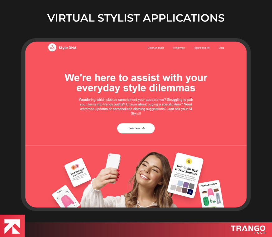 showing an example of AI-based virtual stylist web app