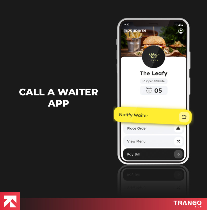 showing call a waiter app idea on a mobile screen