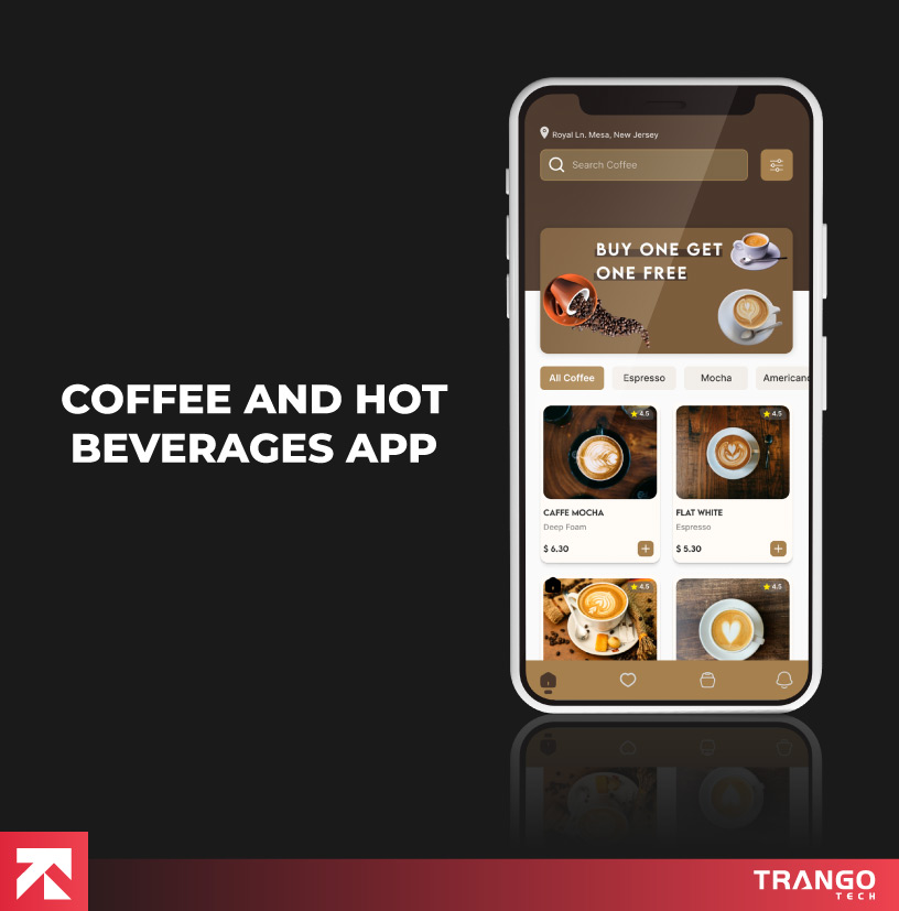 showing coffee ad beverages ordering app idea on a mobile screen