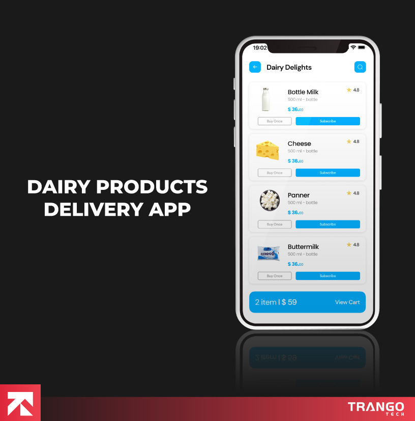 showing dairy product delivery app idea on a mobile screen