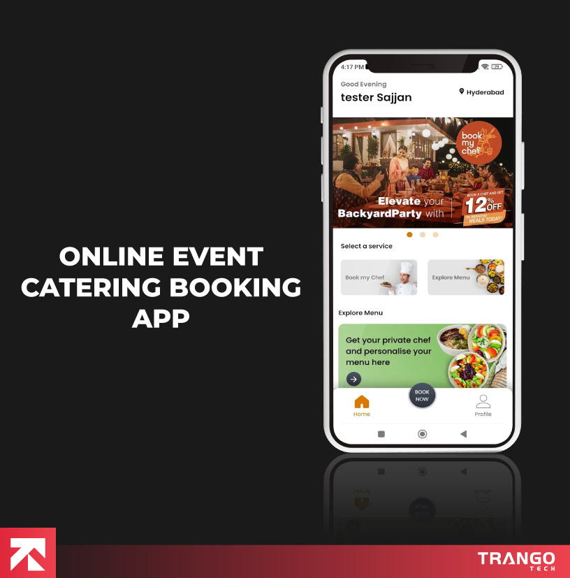 showing event catering booking app idea on a mobile screen