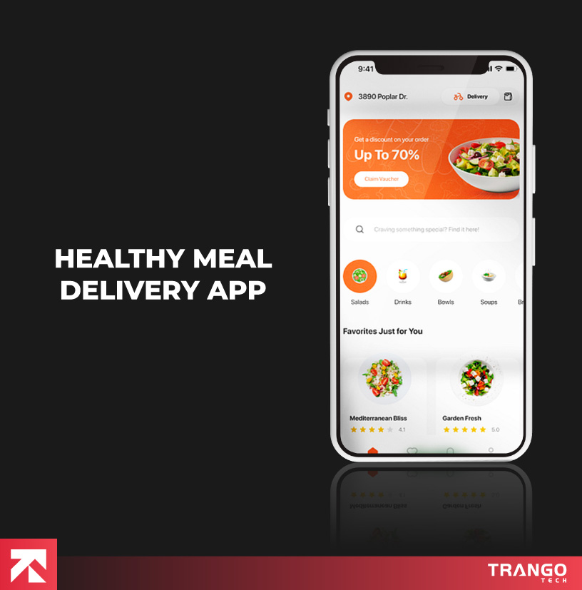 showing healthy meal delivery app idea on a mobile screen
