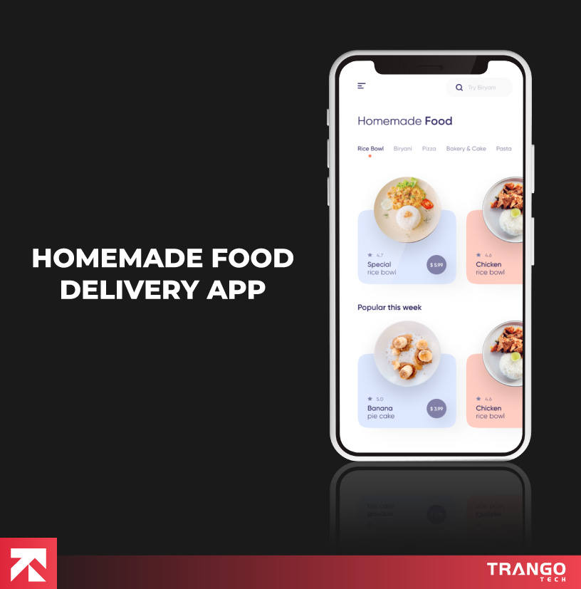 showing home-made delivery app idea on a mobile screen