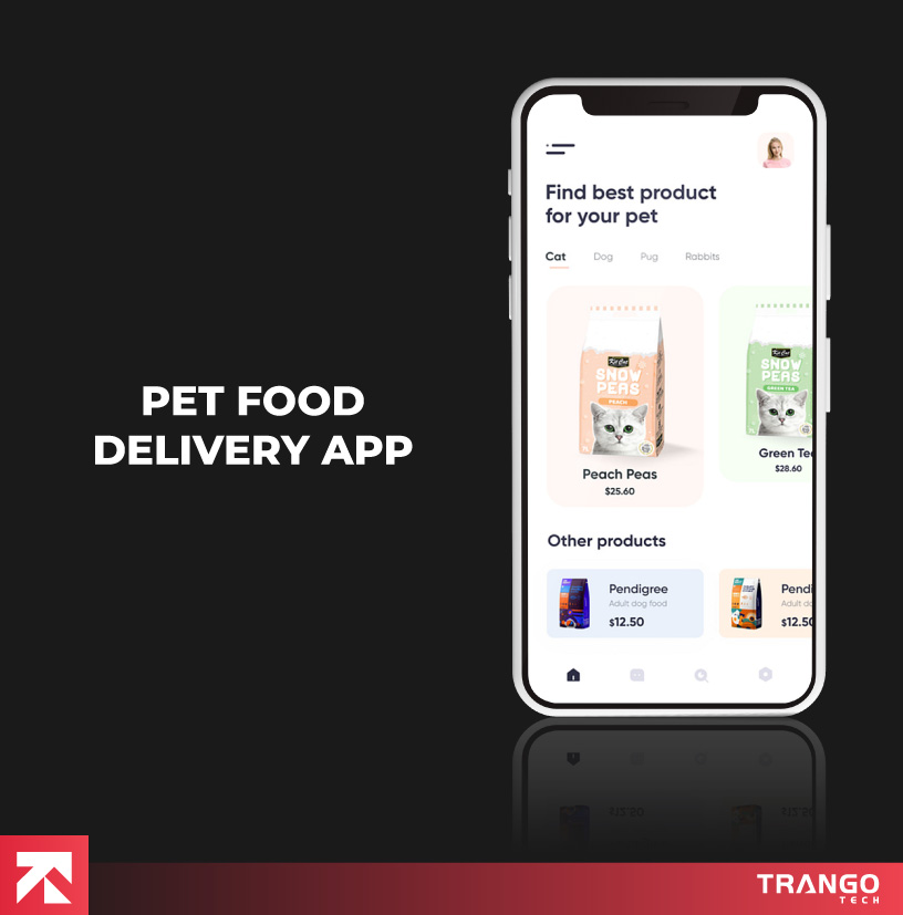 showing pet food delivery app idea on a mobile screen