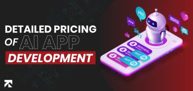 Smartphone with AI robot and chat bubbles illustrating detailed pricing of AI app development by Trango Tech