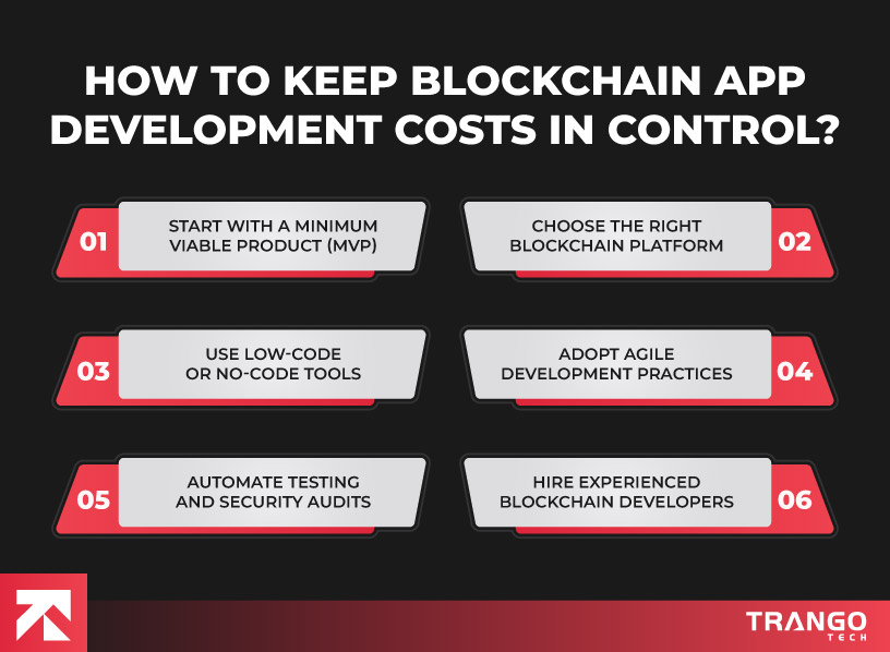 Tips to control blockchain app costs: Start with MVP, Choose Right Platform, Use Low-Code Tools, and more by Tango Tech.
