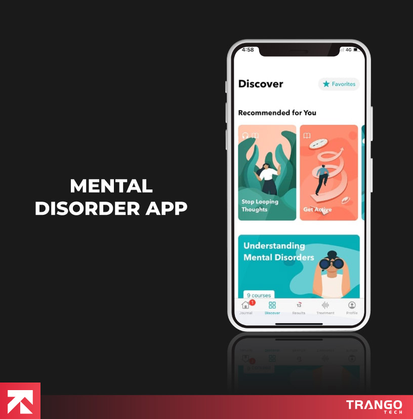 Mental disorder app with courses (stop looping thoughts, understanding disorders) interface, by Trango Tech.
