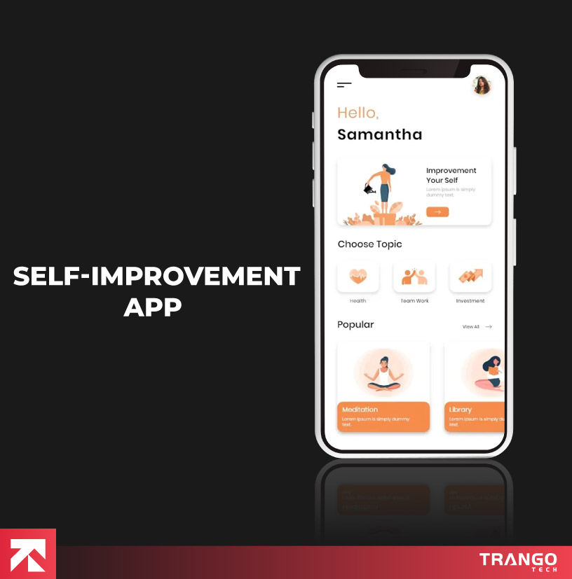 Self-improvement app with topics (health, teamwork, meditation), by Trango Tech.