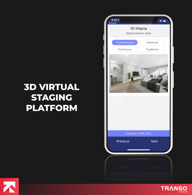 3D Virtual Staging Platform app screen