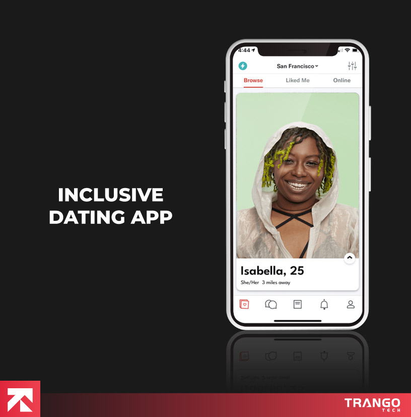 Inclusive Dating App profile with diverse options by Trango Tech.