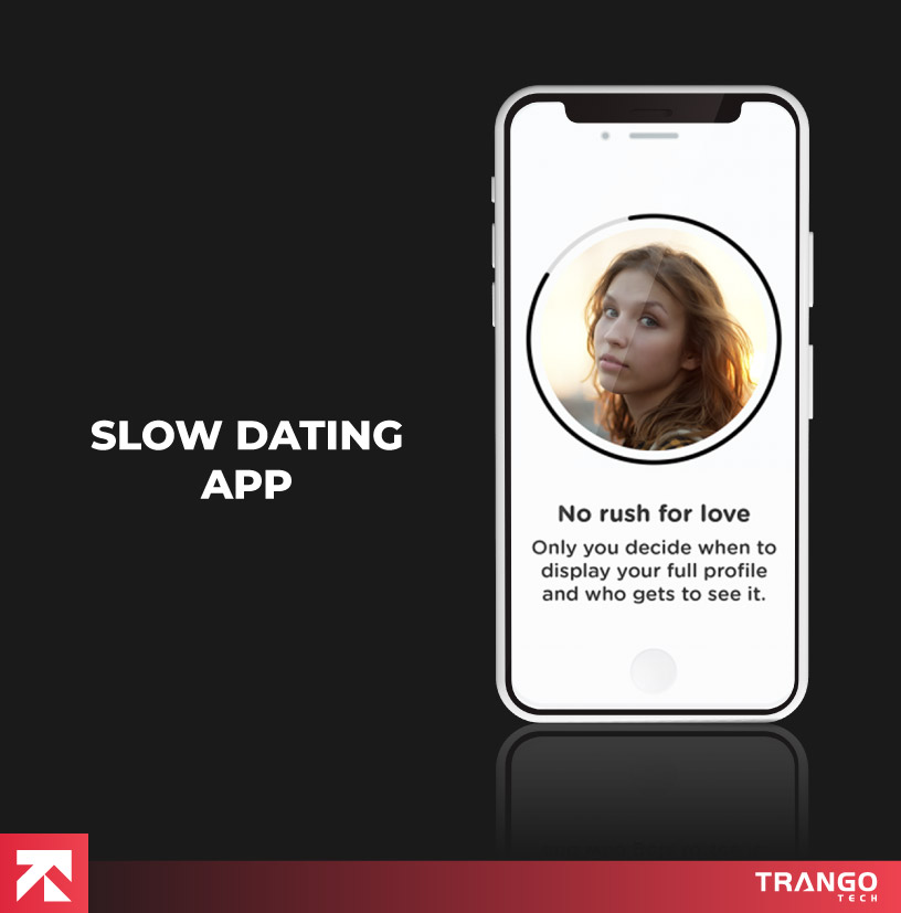 Slow Dating App interface with controlled profile reveal by Trango Tech.